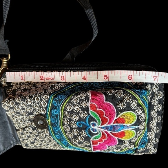 Embroidered Crossbody Wallet w/ Detachable Ribbon Style Strap - Picture 13 of 15
